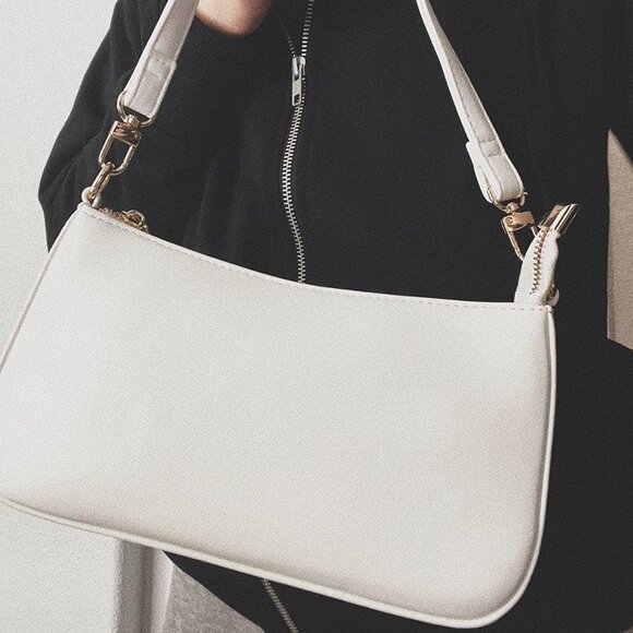 Neiman Marcus Lucine White Retro Vegan Leather Shoulder Bag - Picture 1 of 4
